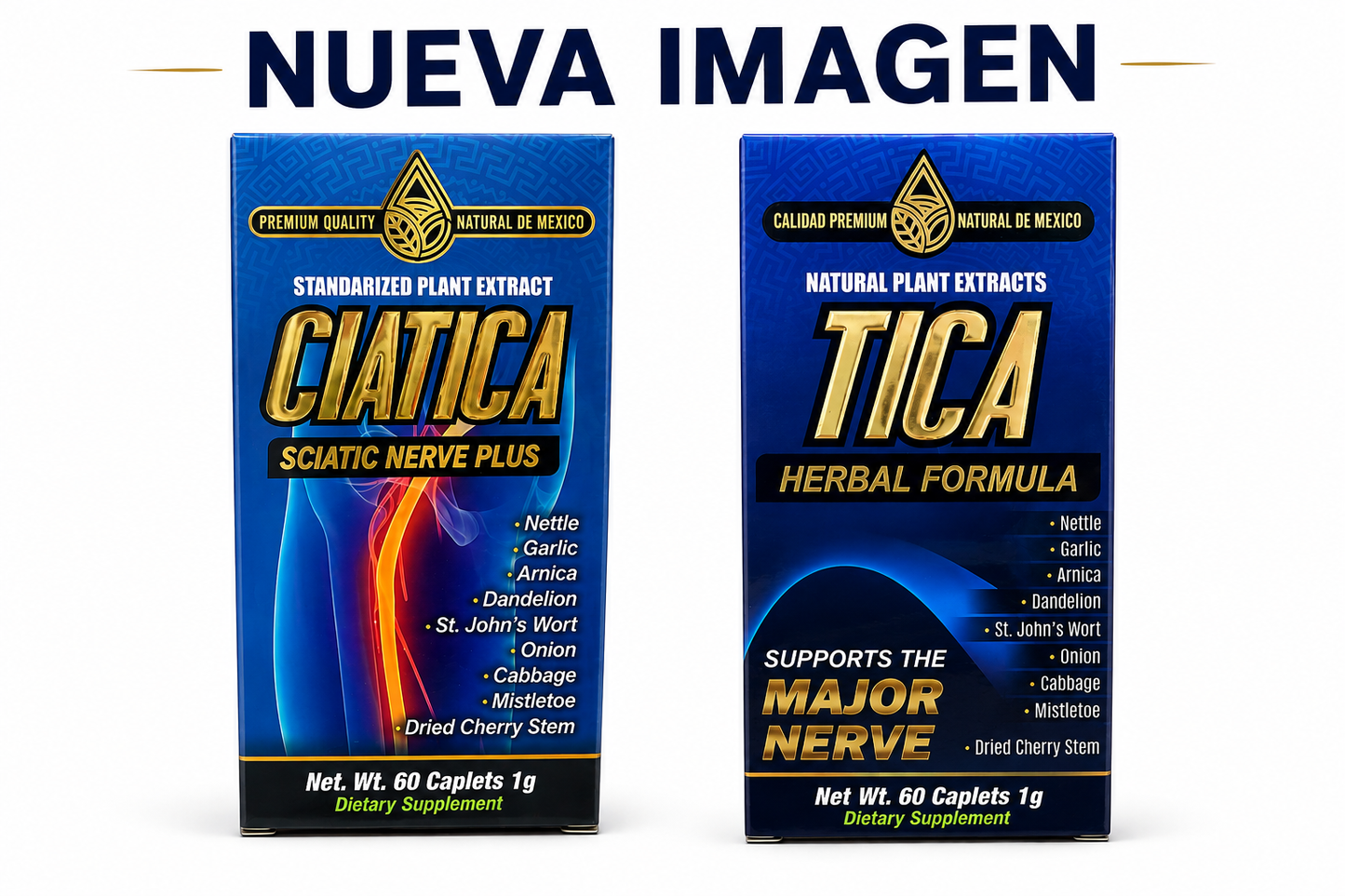 Tica Herbal Formula Ciática Nervio Ciático Plus Suplemento Premium Natural 60 Tabs. Vitaminas y Minerales